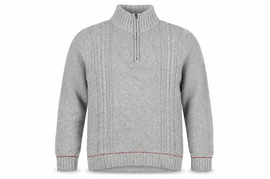 Woolrich Men’s Grey Cable-Knit Half Zip Merino Wool Jumper L