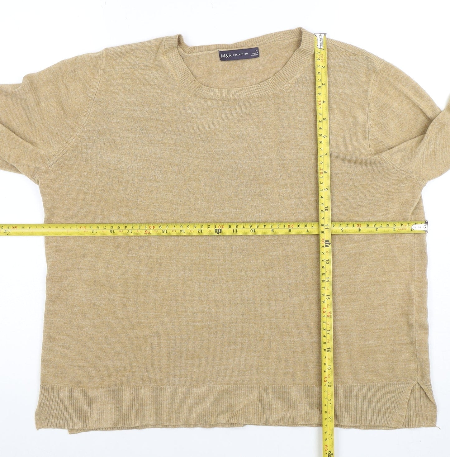 Marks and Spencer Womens Beige Wool Crew Neck Jumper Size 18