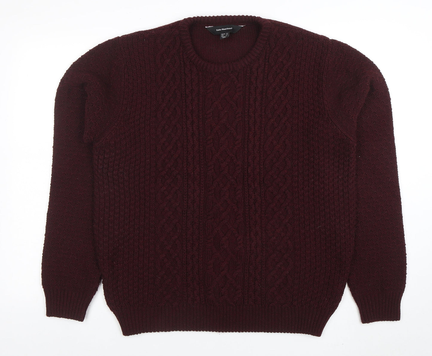 Cedar Wood State Men’s Red XL Cable-Knit Crew Neck Jumper
