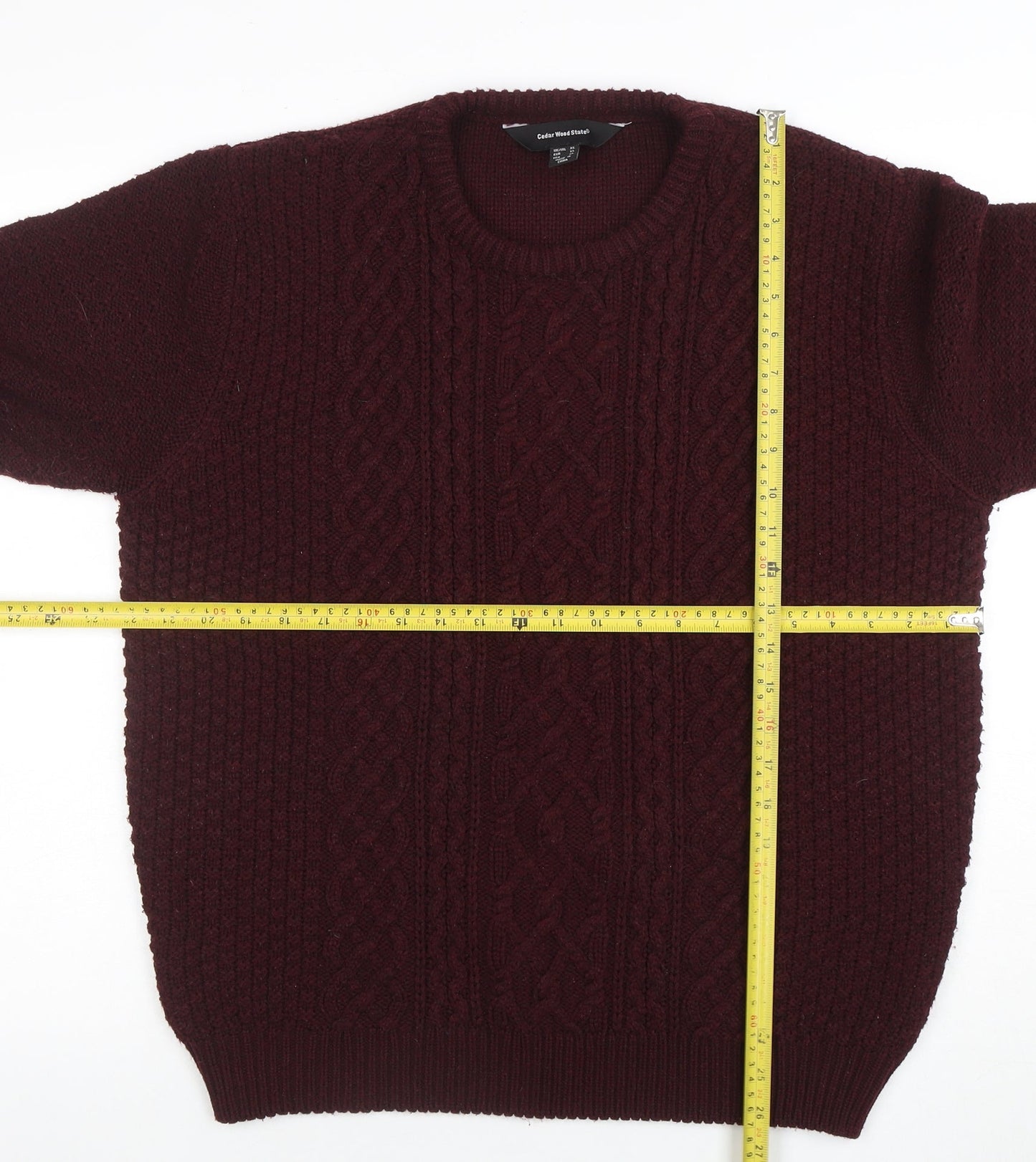Cedar Wood State Men’s Red XL Cable-Knit Crew Neck Jumper
