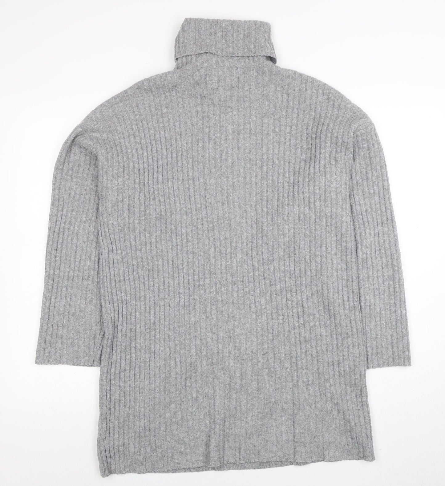 Zara Girls Grey Ribbed Knit Roll Neck Sweater Dress 13-14 Years