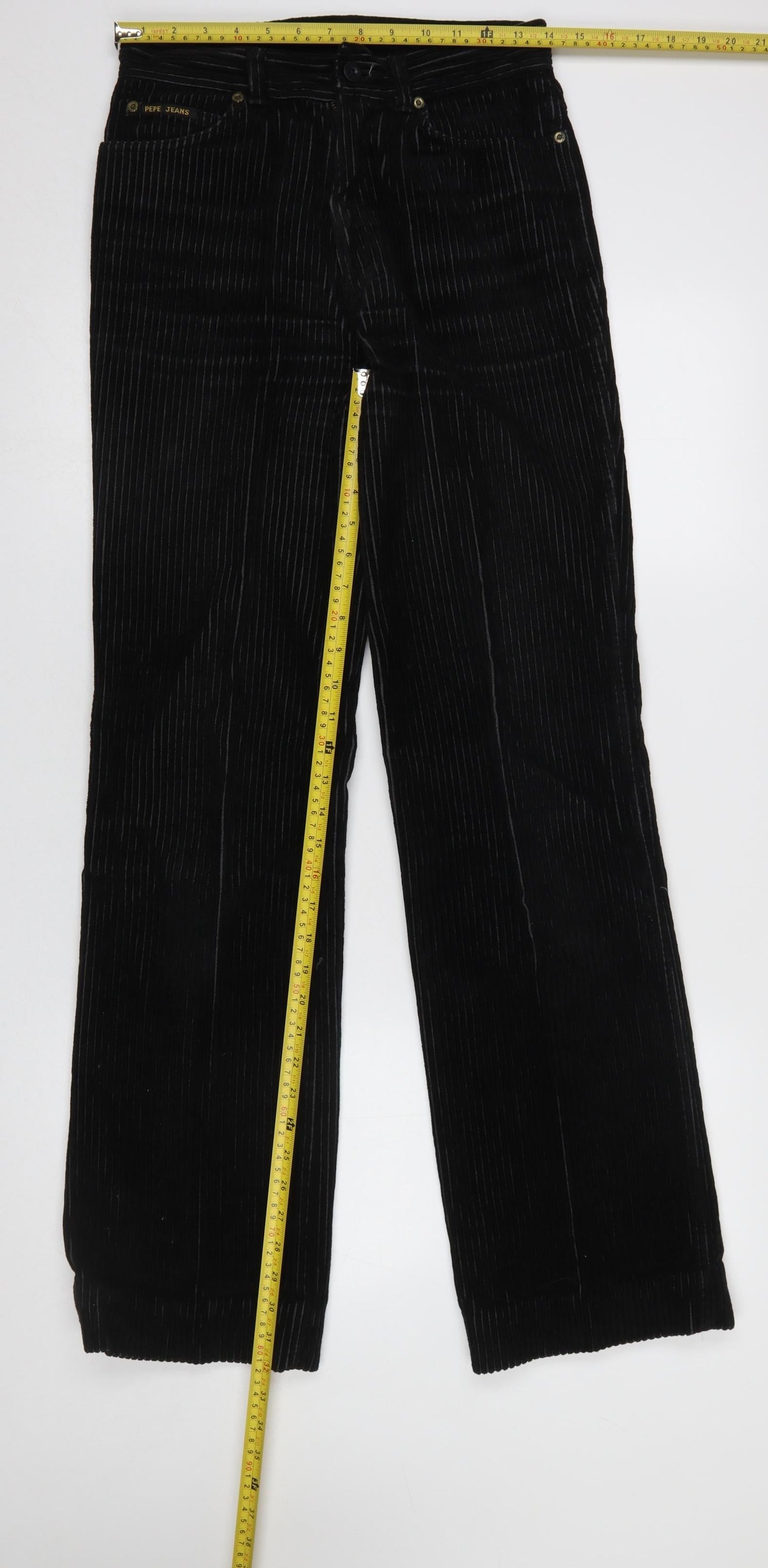 Pepe Jeans Womens Black Corduroy Straight Leg Trousers Size 30