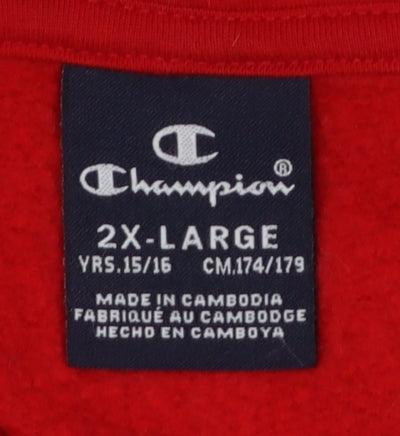 Champion Boys Red 2XL Pullover Hoodie Cotton Blend Long Sleeve Logo Top