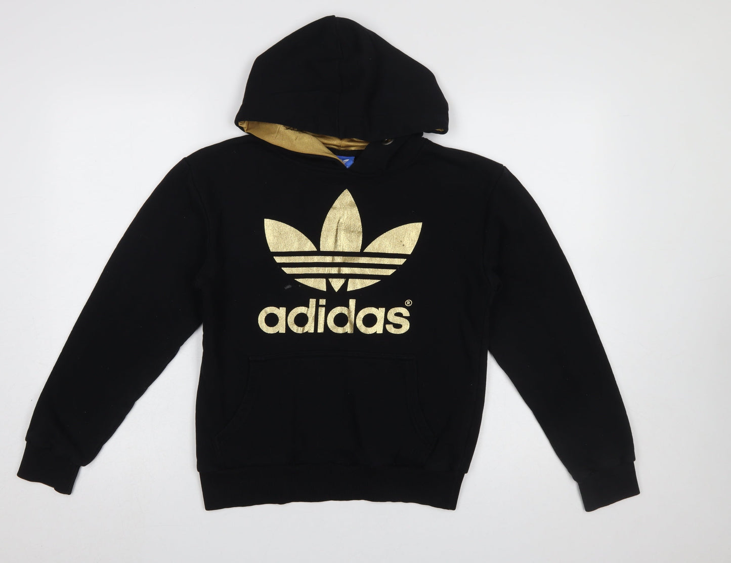 Adidas Women Black Gold Logo Pullover Hoodie M