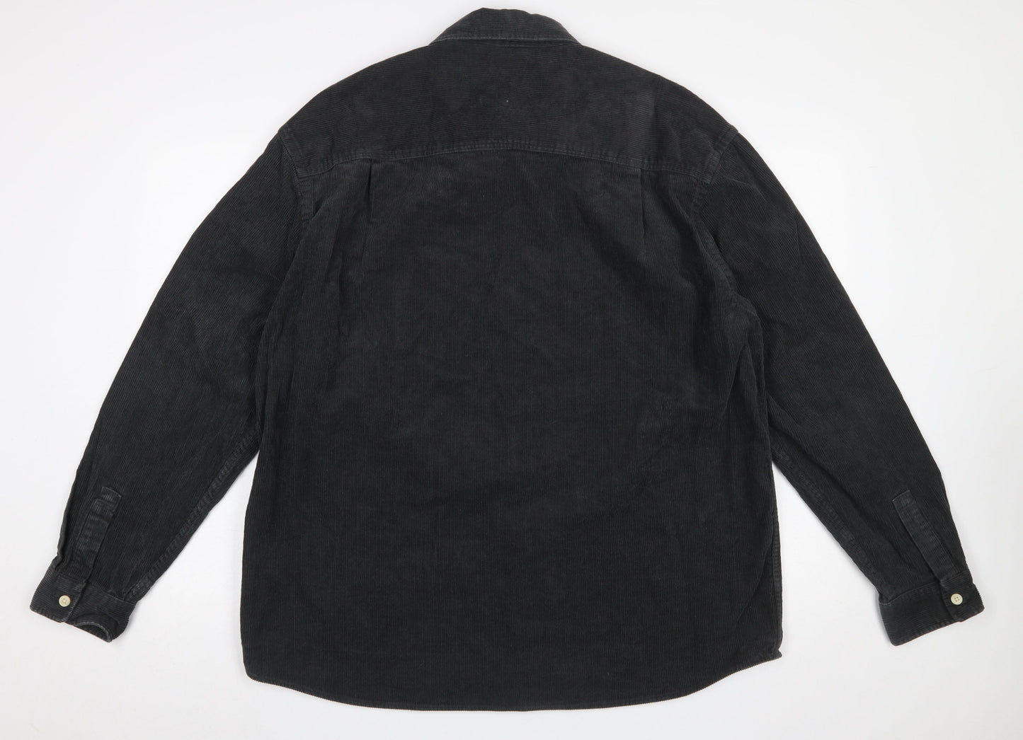H&M Mens Black Corduroy Button-Up Shirt L Relaxed Fit Casual