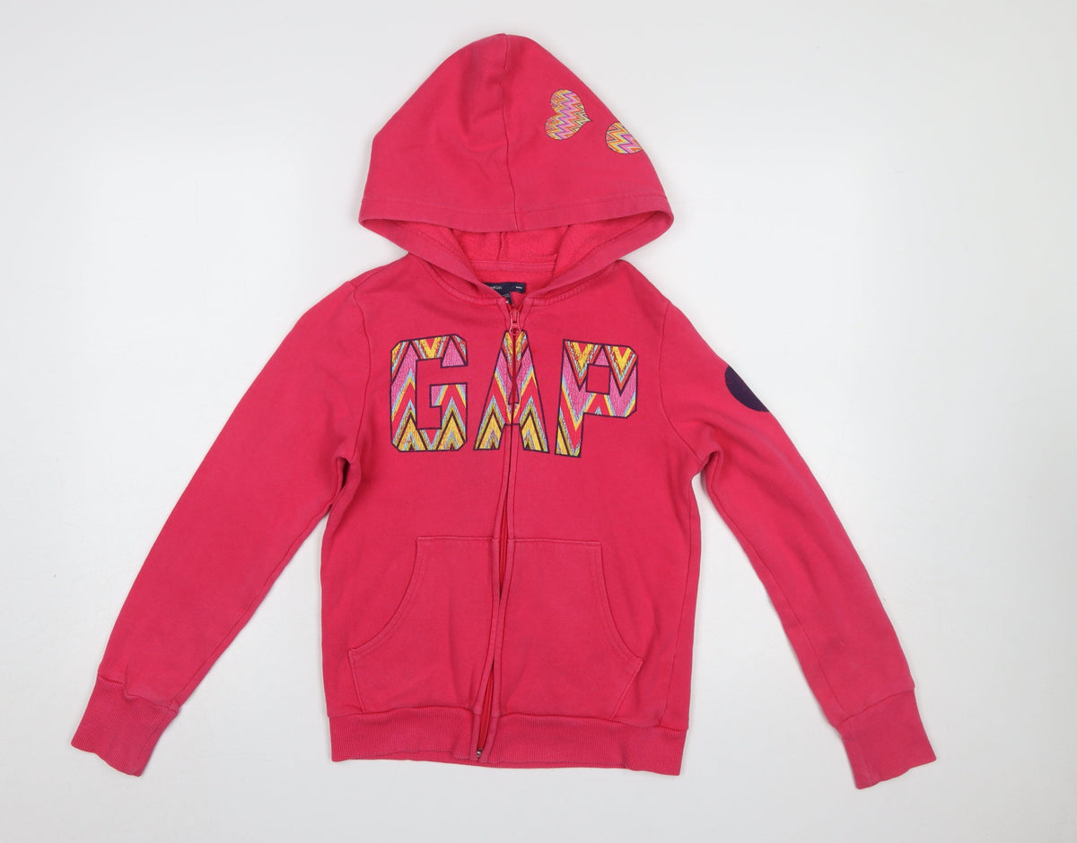 GAP Girls Pink Full Zip Logo Hoodie XL 12-13 Years Cotton Blend