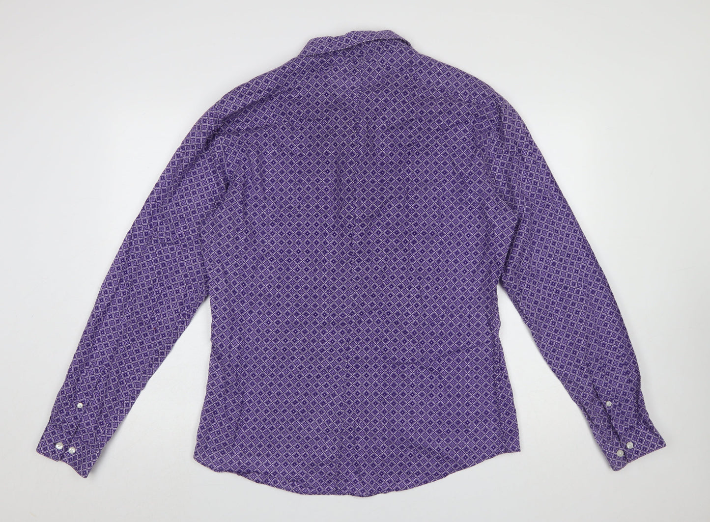 H&M Men’s Purple Geometric Long Sleeve Cotton Button-Up Shirt Size L