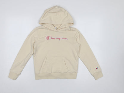 Champion Girls Beige Cotton Blend Pullover Hoodie Medium 9-10 Years