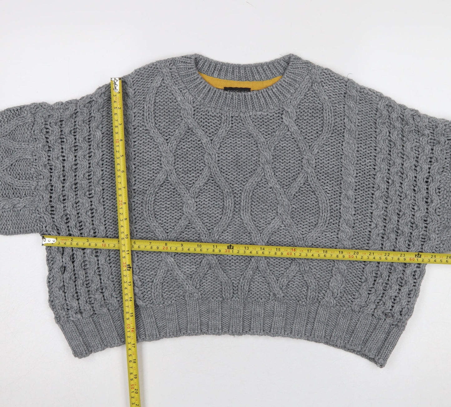 Topshop Women’s Grey Chunky Cable Knit Jumper Size 12