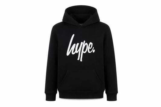 Hype Boys Black Pullover Hoodie 14 Years Cotton Blend Logo Front