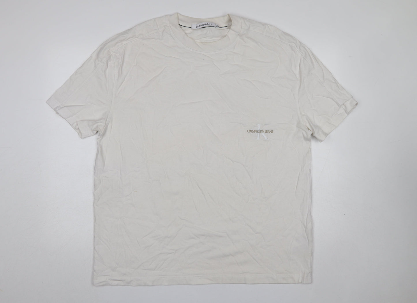 Calvin Klein Jeans Men's White 2XL Cotton Crew Neck Logo T-Shirt