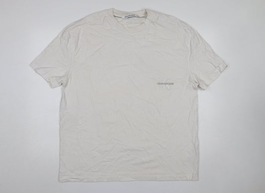 Calvin Klein Jeans Men's White 2XL Cotton Crew Neck Logo T-Shirt