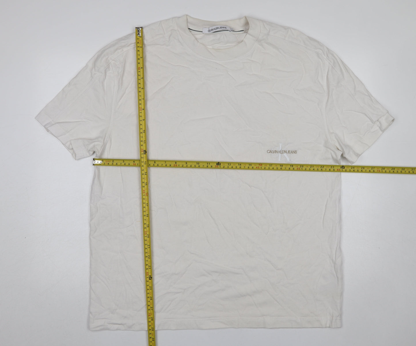 Calvin Klein Jeans Men's White 2XL Cotton Crew Neck Logo T-Shirt