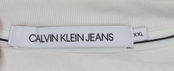 Calvin Klein Jeans Men's White 2XL Cotton Crew Neck Logo T-Shirt