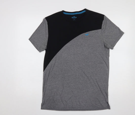 Hollister Men's Grey Colourblock Crew Neck Short Sleeve T-Shirt M