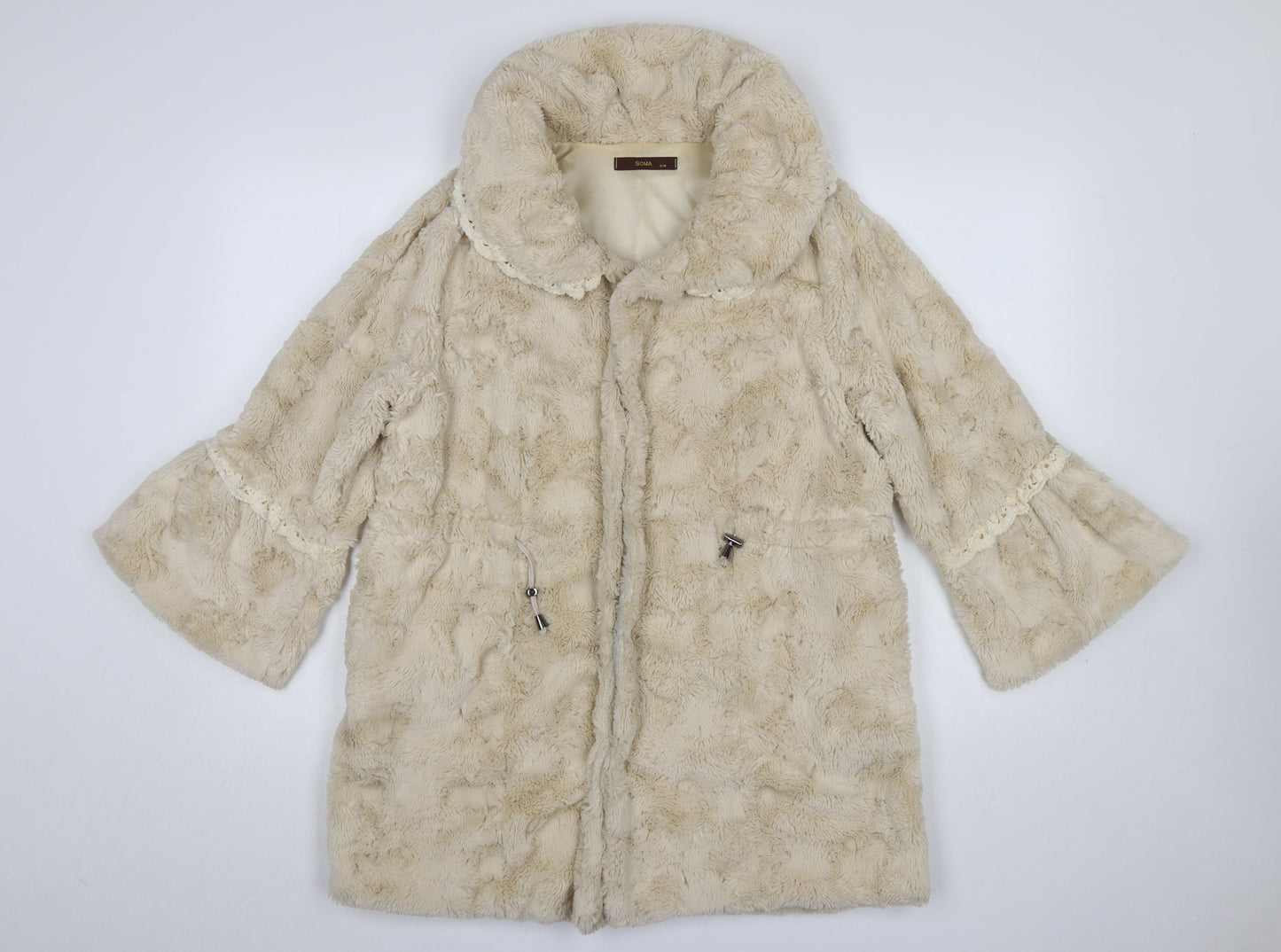 SOMA Women’s Beige Faux Fur Mid-Length Coat S Classic Winter Overcoat