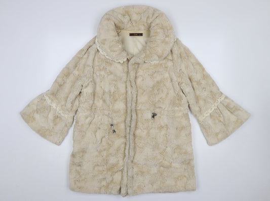 SOMA Women’s Beige Faux Fur Mid-Length Coat S Classic Winter Overcoat