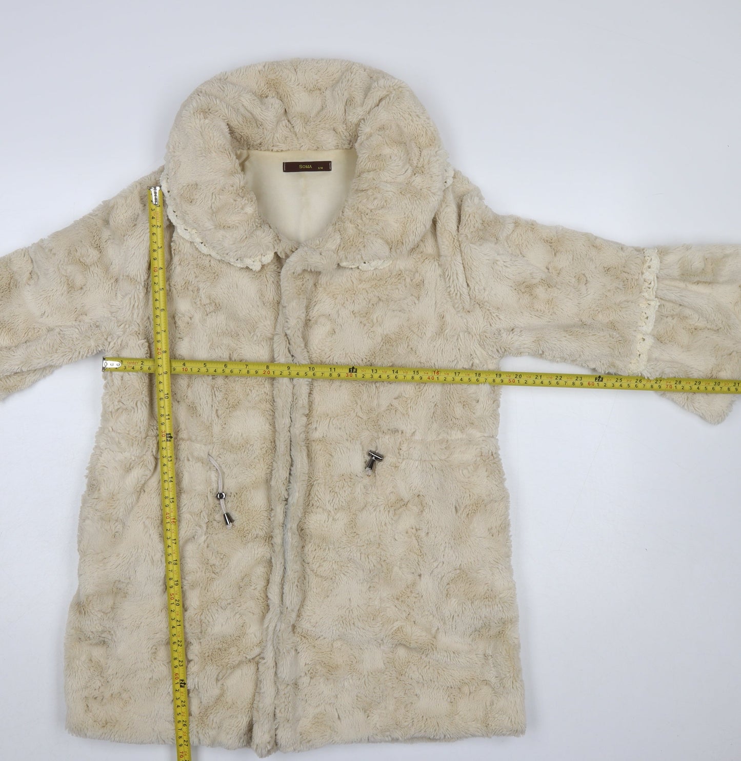 SOMA Women’s Beige Faux Fur Mid-Length Coat S Classic Winter Overcoat