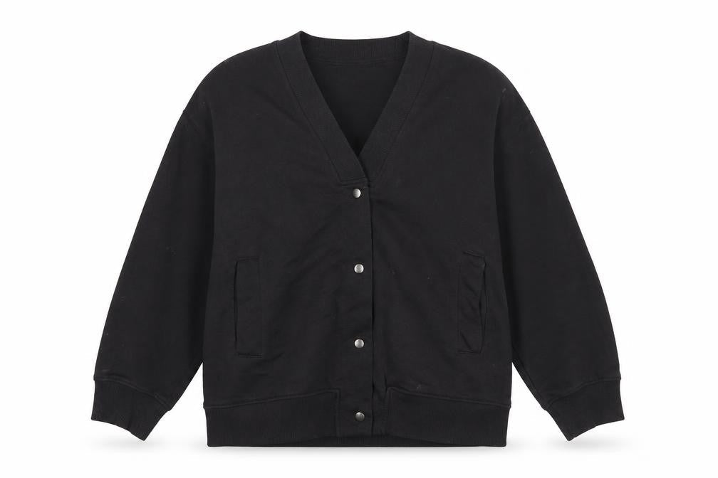 Zara Women Black Medium Cardigan Sweatshirt Button Closure Cotton Blend