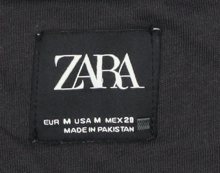Zara Women Black Medium Cardigan Sweatshirt Button Closure Cotton Blend