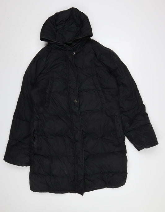 United Colors of Benetton Women’s Black Long Hooded Puffer Coat Size S