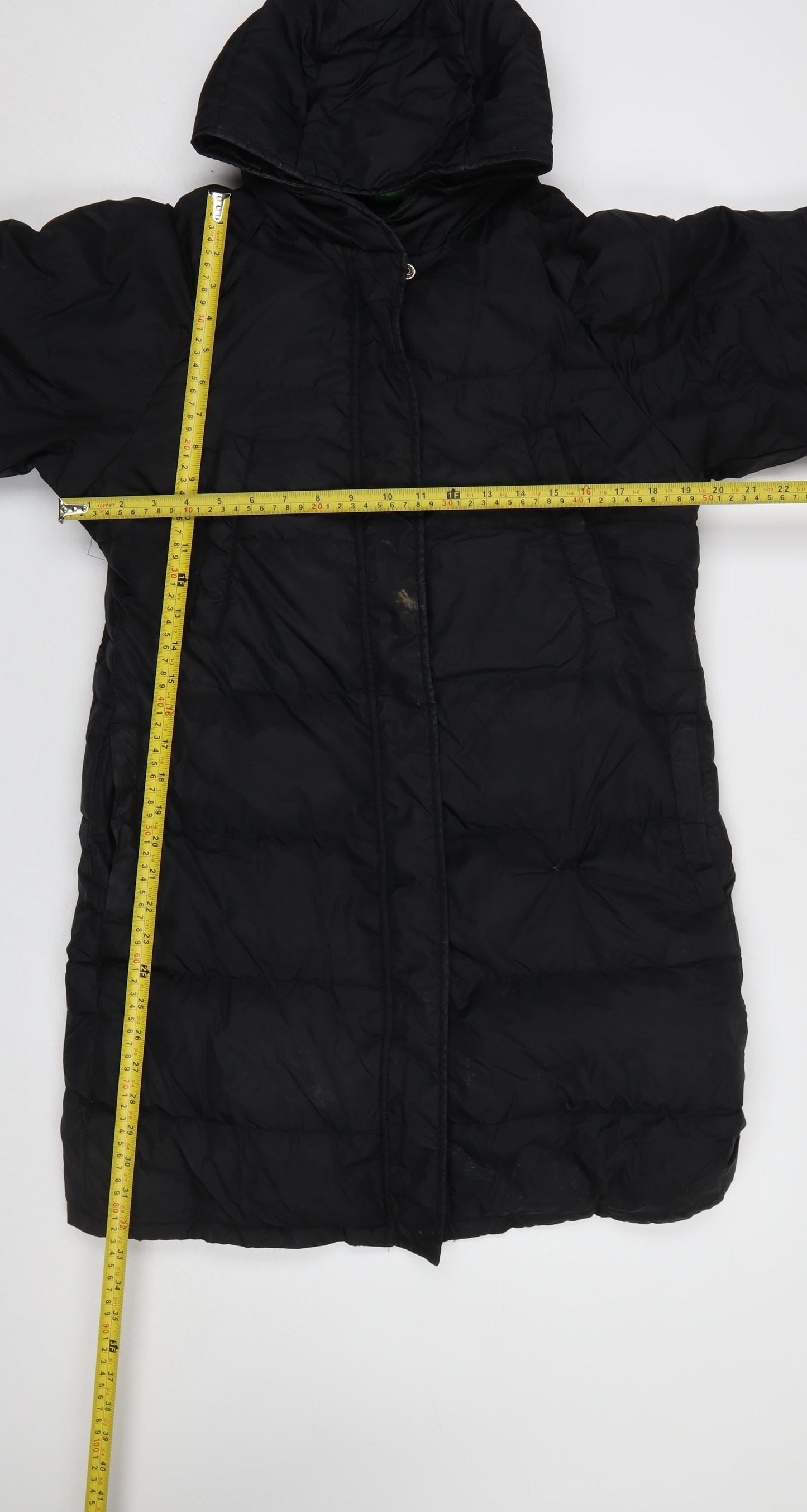 United Colors of Benetton Women’s Black Long Hooded Puffer Coat Size S