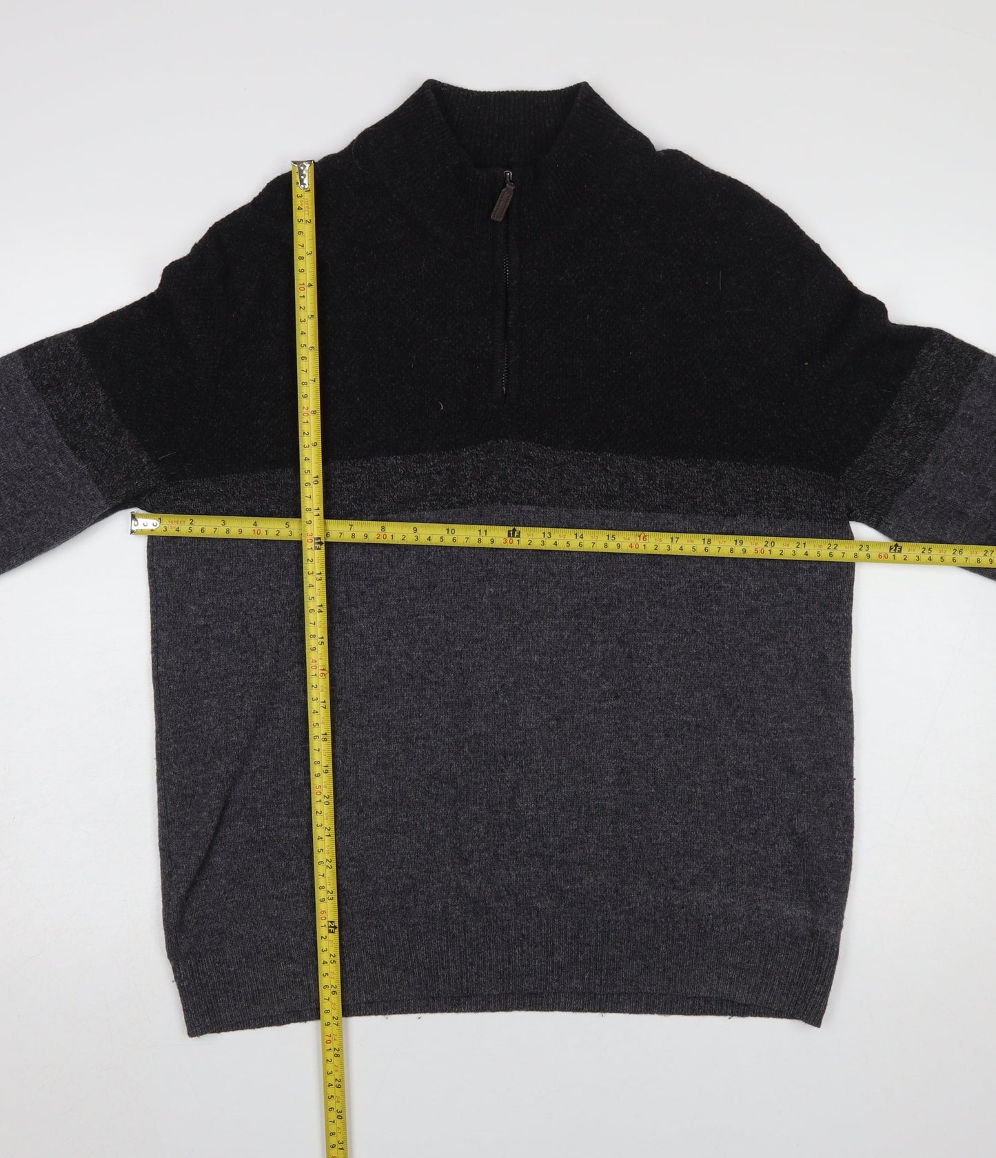 Marks and Spencer Men's Grey Wool Half Zip Jumper Medium