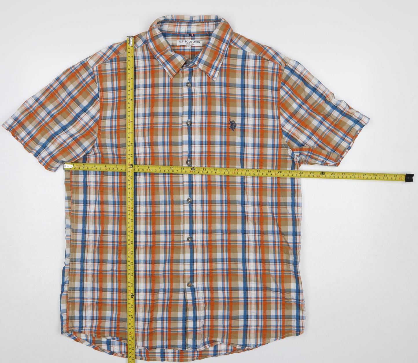 U.S. Polo Assn. Men's Brown Check Cotton Short Sleeve Button-Up Shirt XL