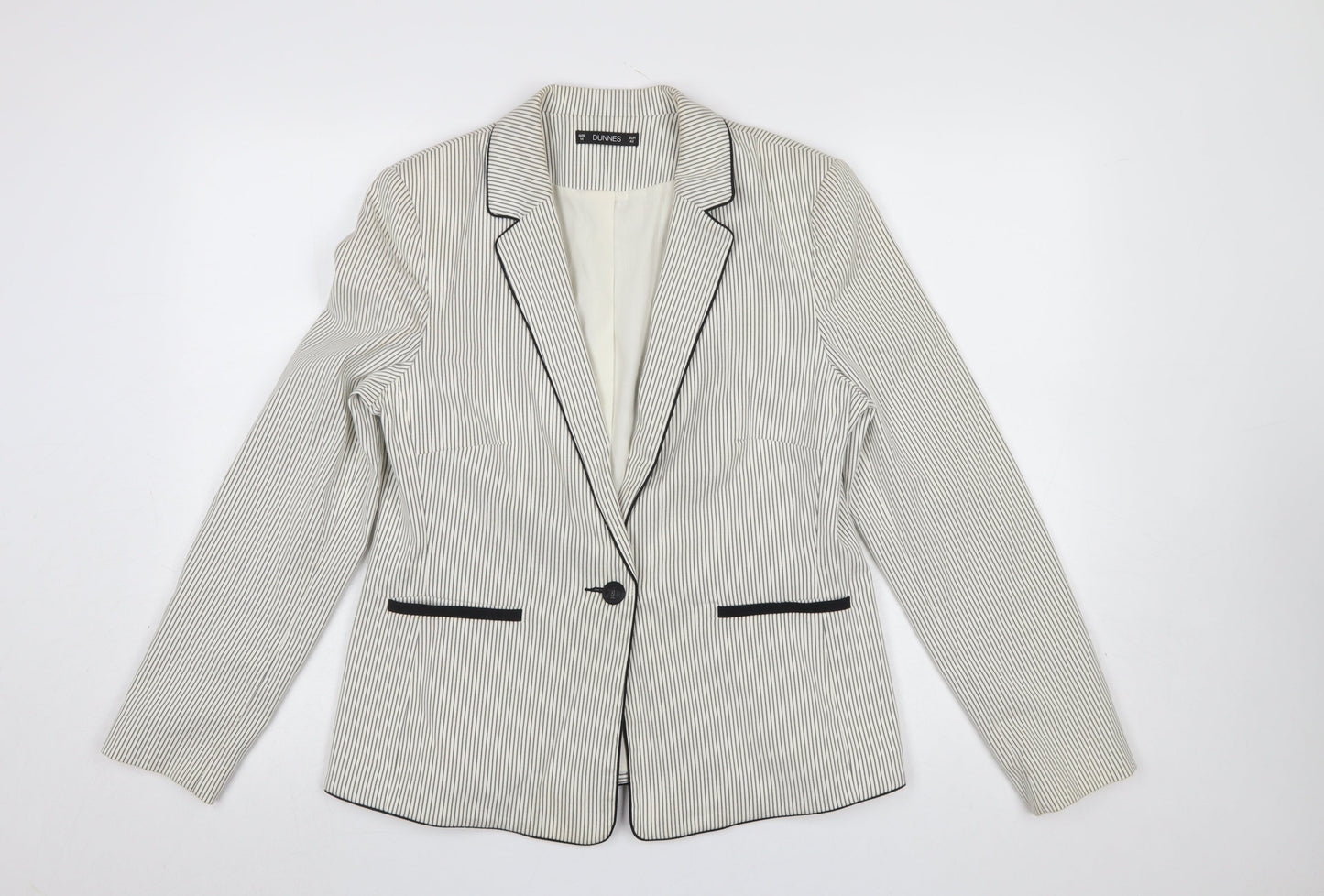 Dunnes Women Beige Pinstripe Single Breasted Blazer Size 14