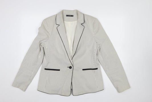 Dunnes Women Beige Pinstripe Single Breasted Blazer Size 14