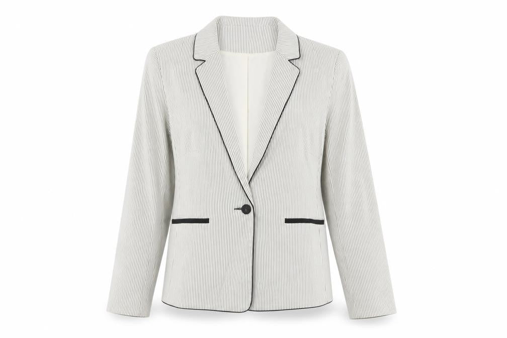 Dunnes Women Beige Pinstripe Single Breasted Blazer Size 14