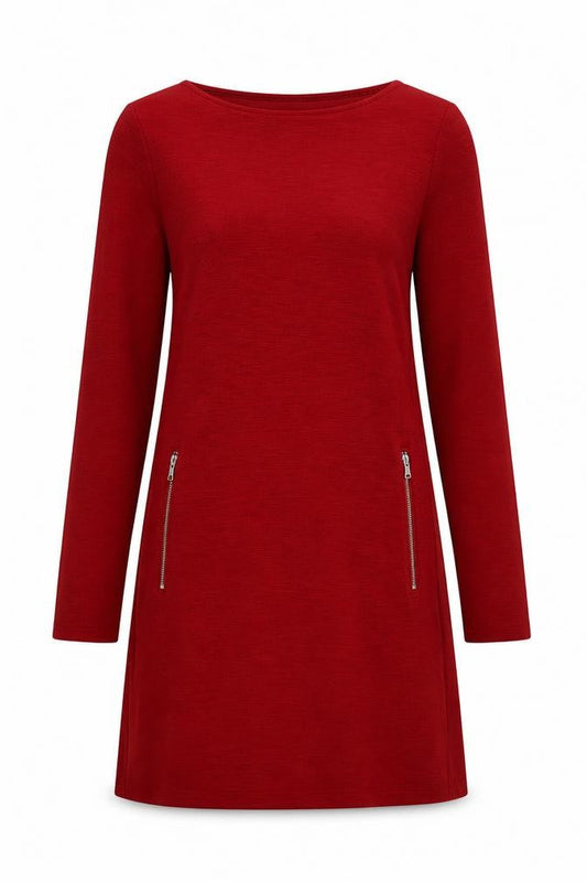 GAP Women’s Red Shift Knit Dress Size M Long Sleeve Zip Detail
