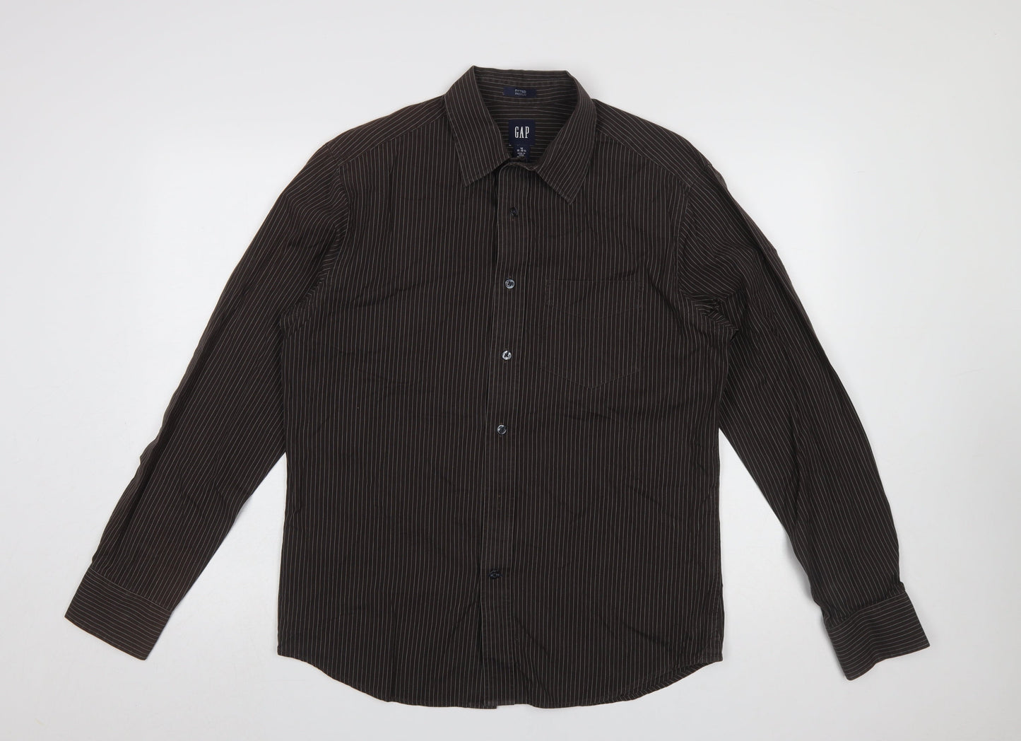 GAP Men's Brown Striped Cotton Long Sleeve Button-Up Shirt M