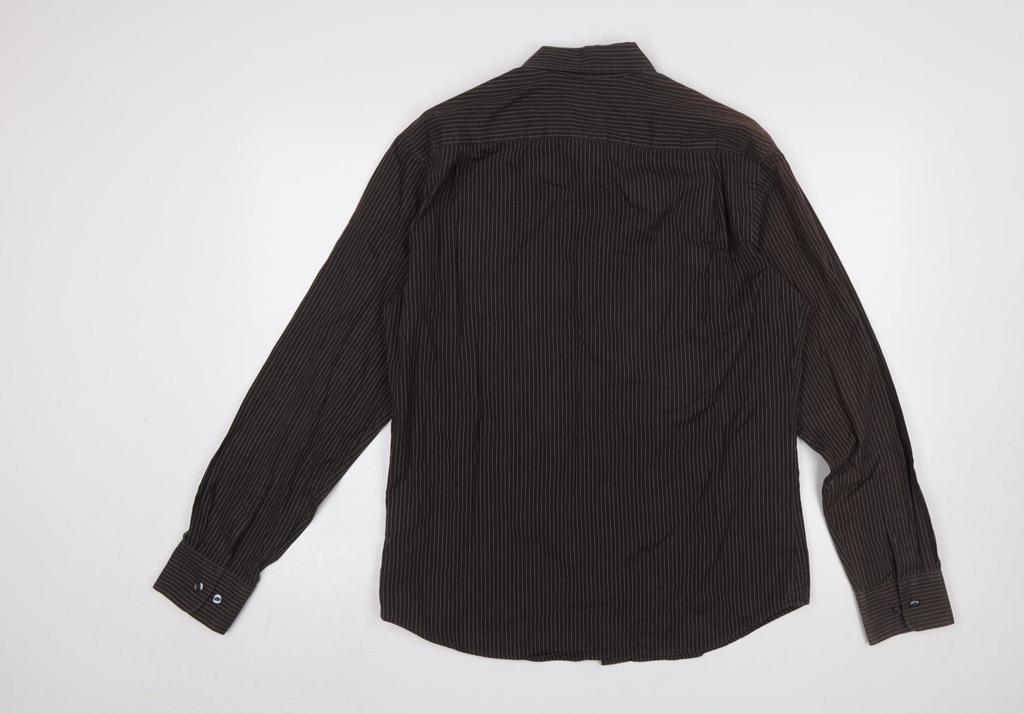 GAP Men's Brown Striped Cotton Long Sleeve Button-Up Shirt M