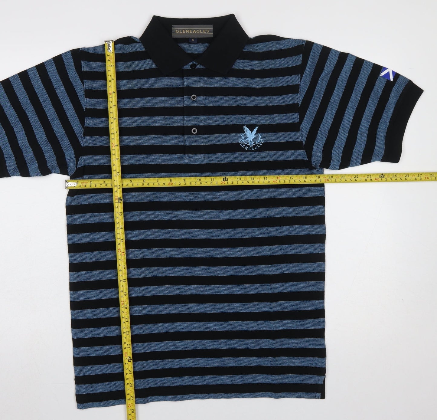 Gleneagles Men's Blue Striped Cotton Short Sleeve Polo Shirt S