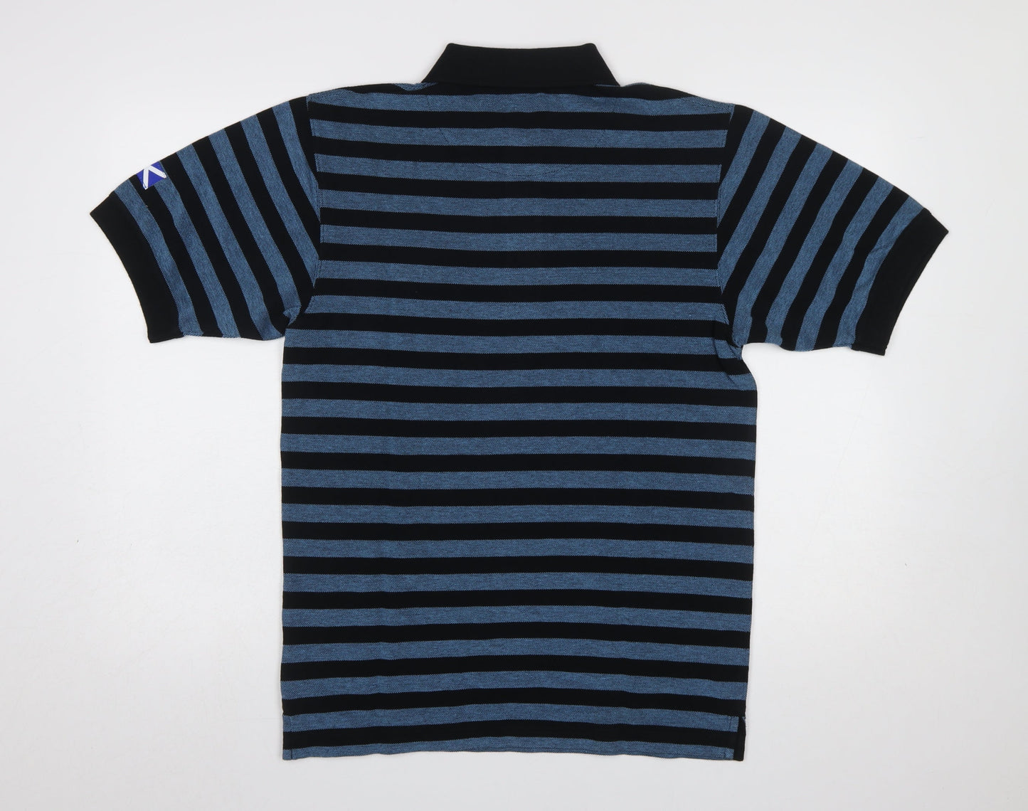 Gleneagles Men's Blue Striped Cotton Short Sleeve Polo Shirt S