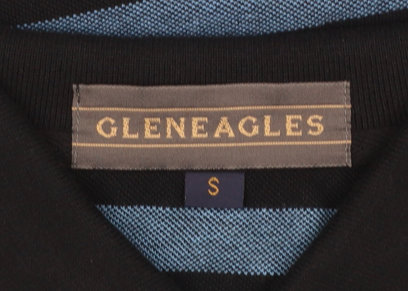 Gleneagles Men's Blue Striped Cotton Short Sleeve Polo Shirt S
