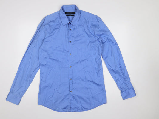 Kenneth Cole Men’s Blue Slim Fit 15.5in Formal Cotton Dress Shirt
