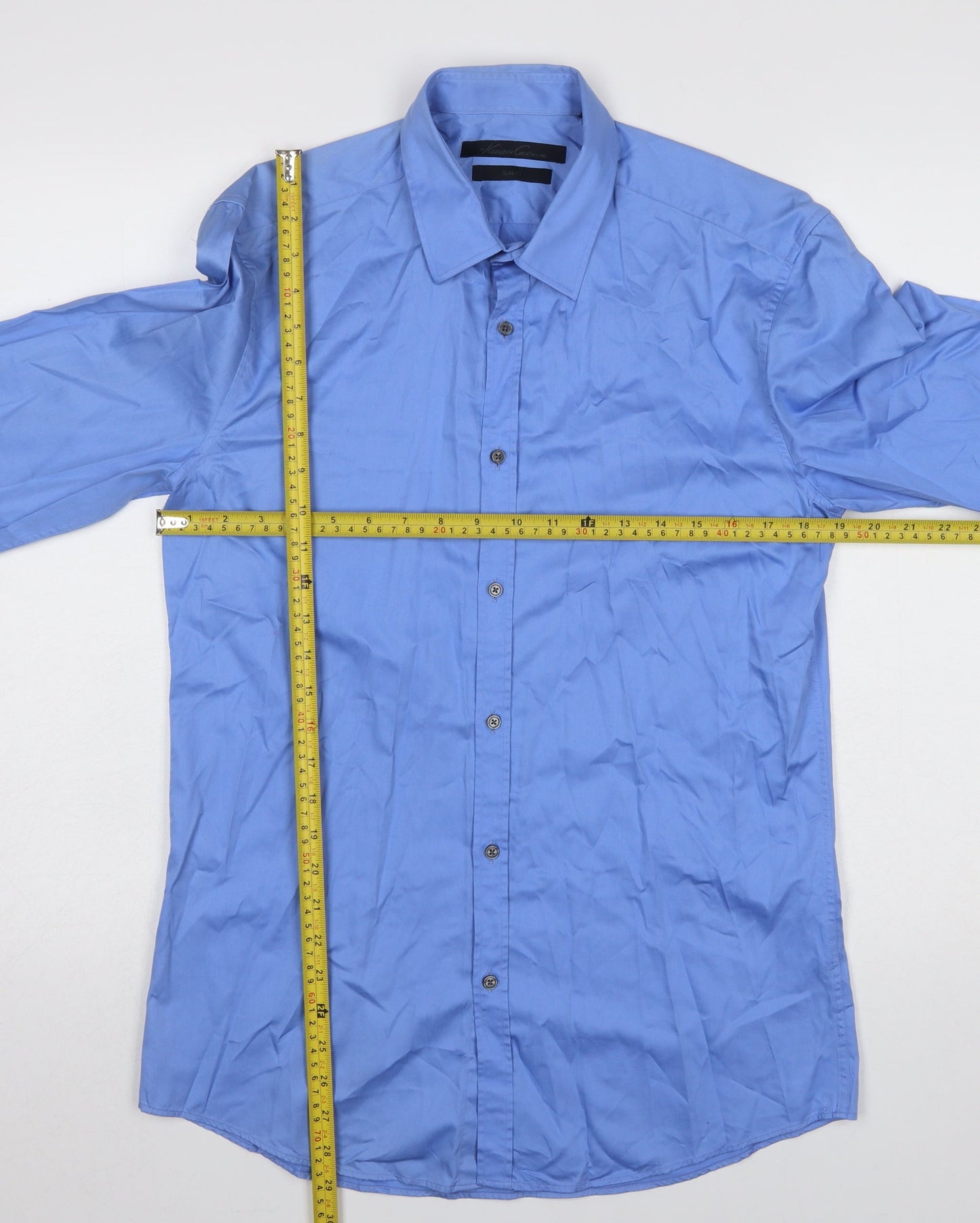 Kenneth Cole Men’s Blue Slim Fit 15.5in Formal Cotton Dress Shirt