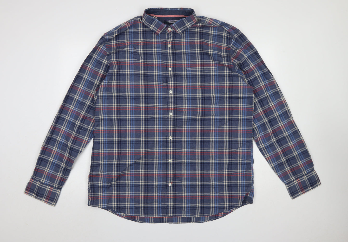 Tommy Hilfiger Men’s Blue Plaid 2XL Long Sleeve Button-Up Shirt