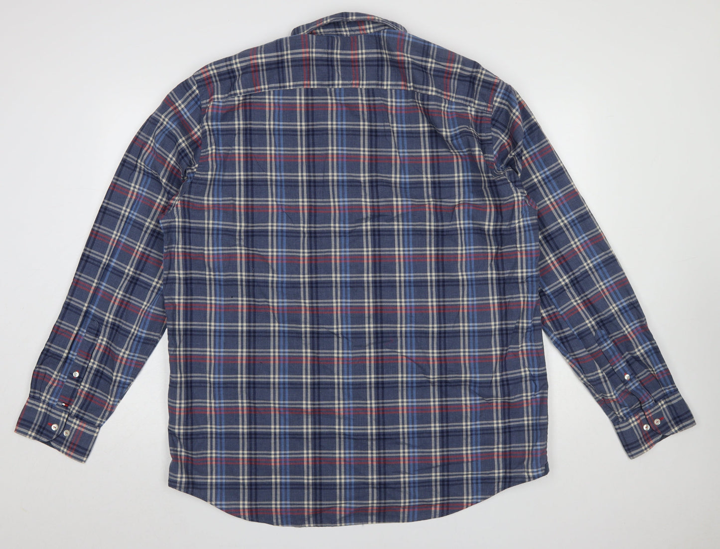 Tommy Hilfiger Men’s Blue Plaid 2XL Long Sleeve Button-Up Shirt