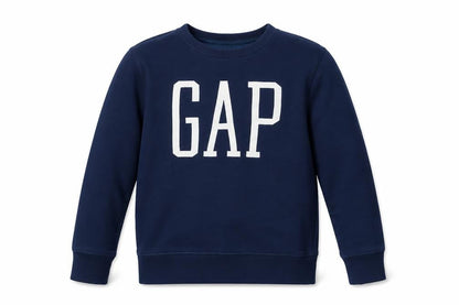 Front view of Gap Kids girls’ blue logo pullover sweatshirt, size 10-11, years