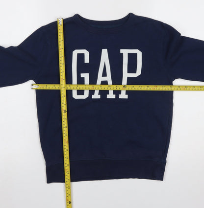 Back view of Gap Kids girls’ blue logo pullover sweatshirt, size 10-11, years