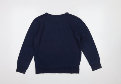 Close-up detail of Gap Kids girls’ blue logo pullover sweatshirt, size 10-11, years