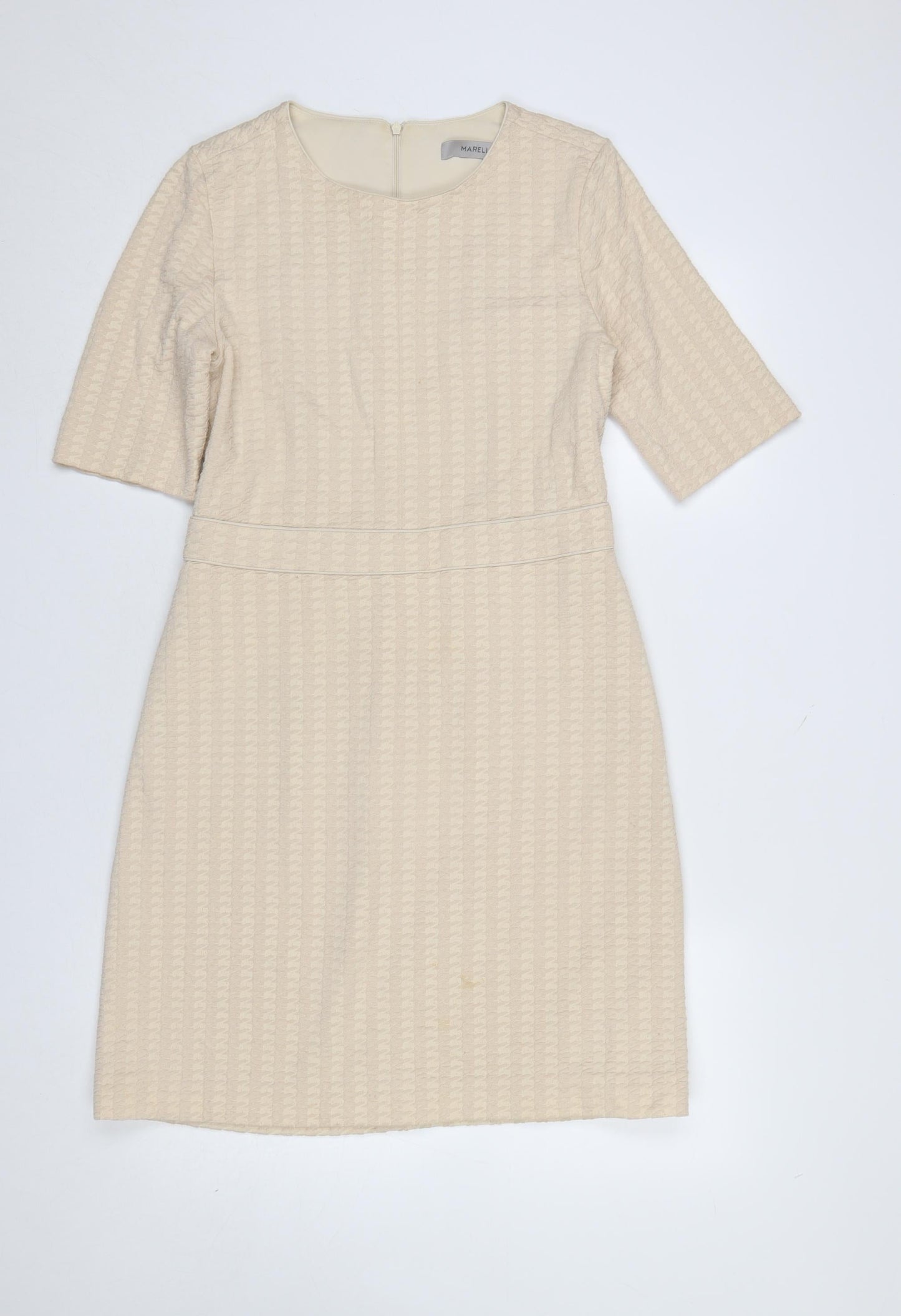 Marella Women’s Beige Houndstooth Cotton Blend Knee Length Shift Dress Size 12