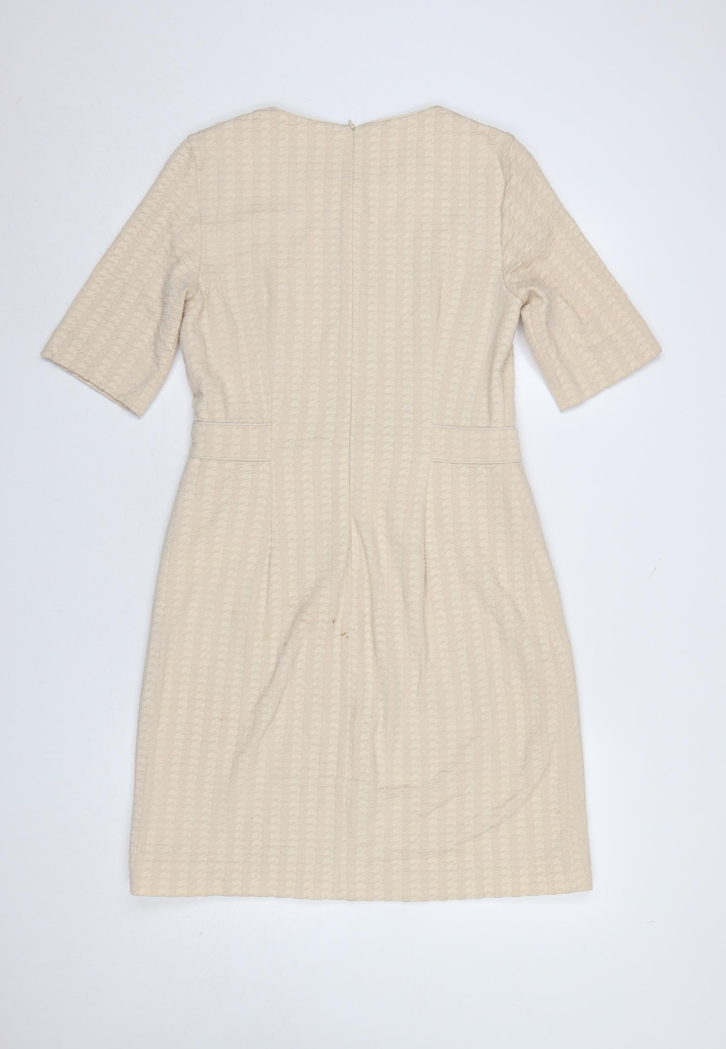 Marella Women’s Beige Houndstooth Cotton Blend Knee Length Shift Dress Size 12
