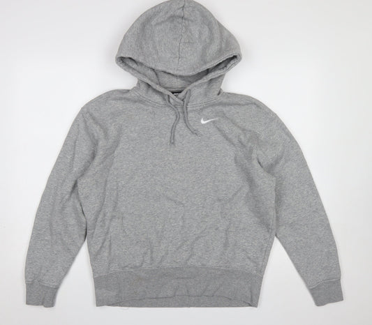 Nike Women Grey XS Pullover Hoodie Cotton Blend Logo Sweatshirt