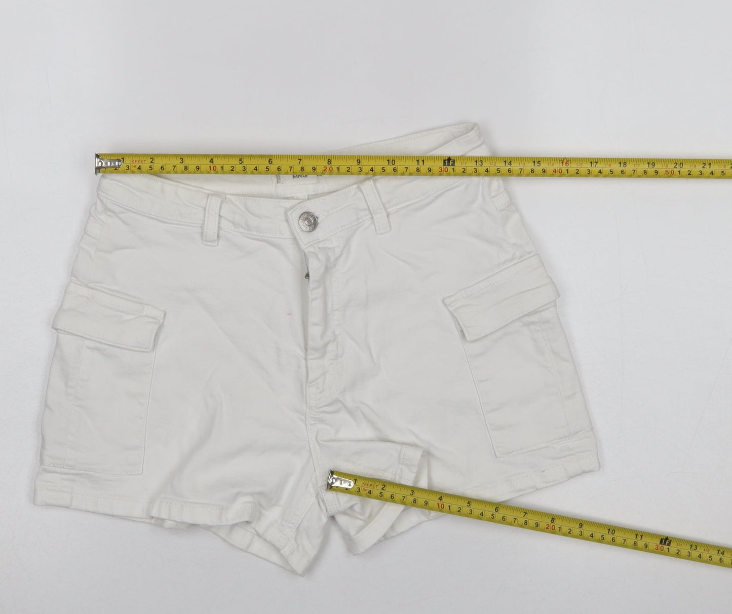 MNG Women Ivory Cargo Shorts Size M Cotton Twill Stretch Casual