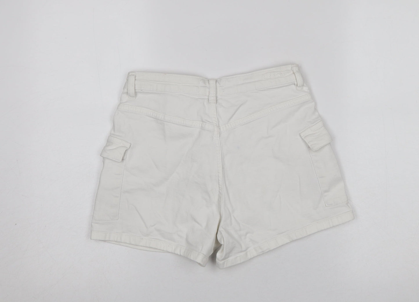 MNG Women Ivory Cargo Shorts Size M Cotton Twill Stretch Casual