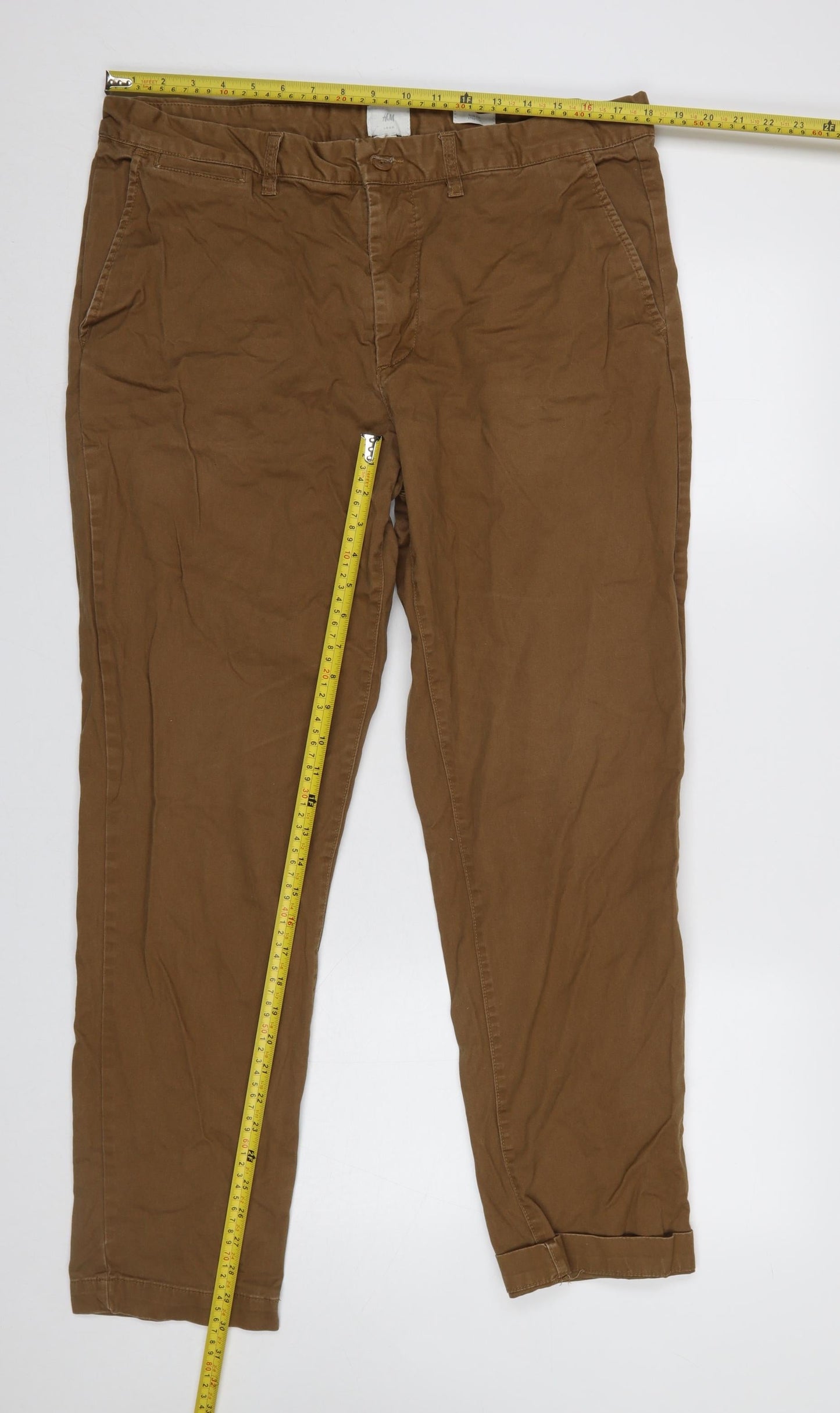H&M Men Brown Chino Trousers Size UK 36 Regular Cotton Blend